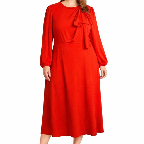 BTFBM Dresses & Skirts - BTFBM Womens Red Dress Size XL Midi Long Sleeve Cinch Waist Back Zip Stretch NWT